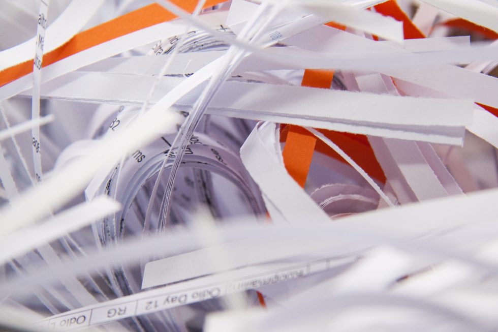 Confidential shredded paper documents