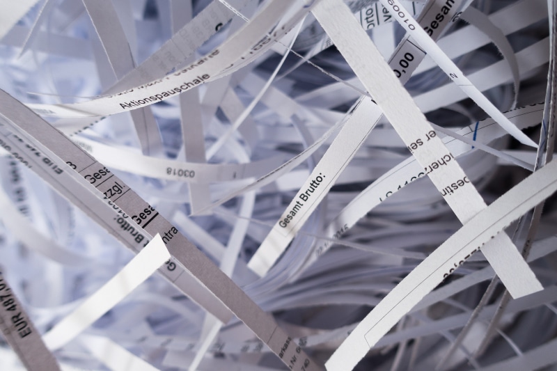 Confidential shredded paper documents